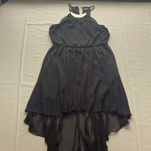 Lily Rose Elegant Sheer Black Dress with Gold Neck Piece